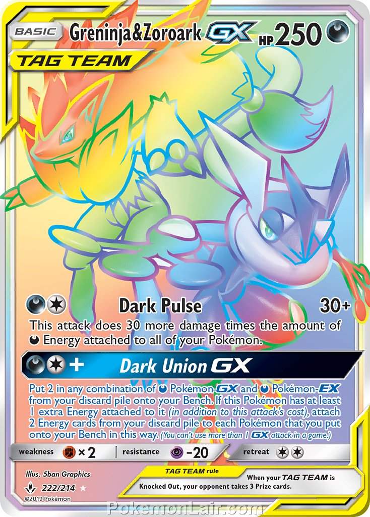 2019 Pokemon Trading Card Game Unbroken Bonds Price List – 222 Greninja Zoroark GX