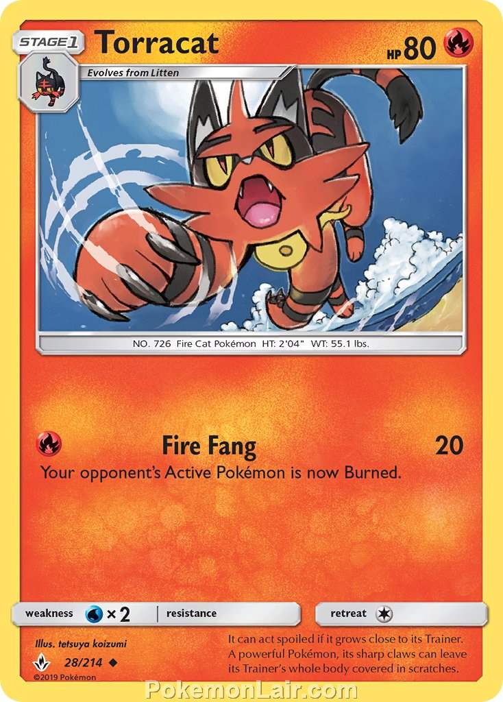 2019 Pokemon Trading Card Game Unbroken Bonds Price List – 28 Torracat