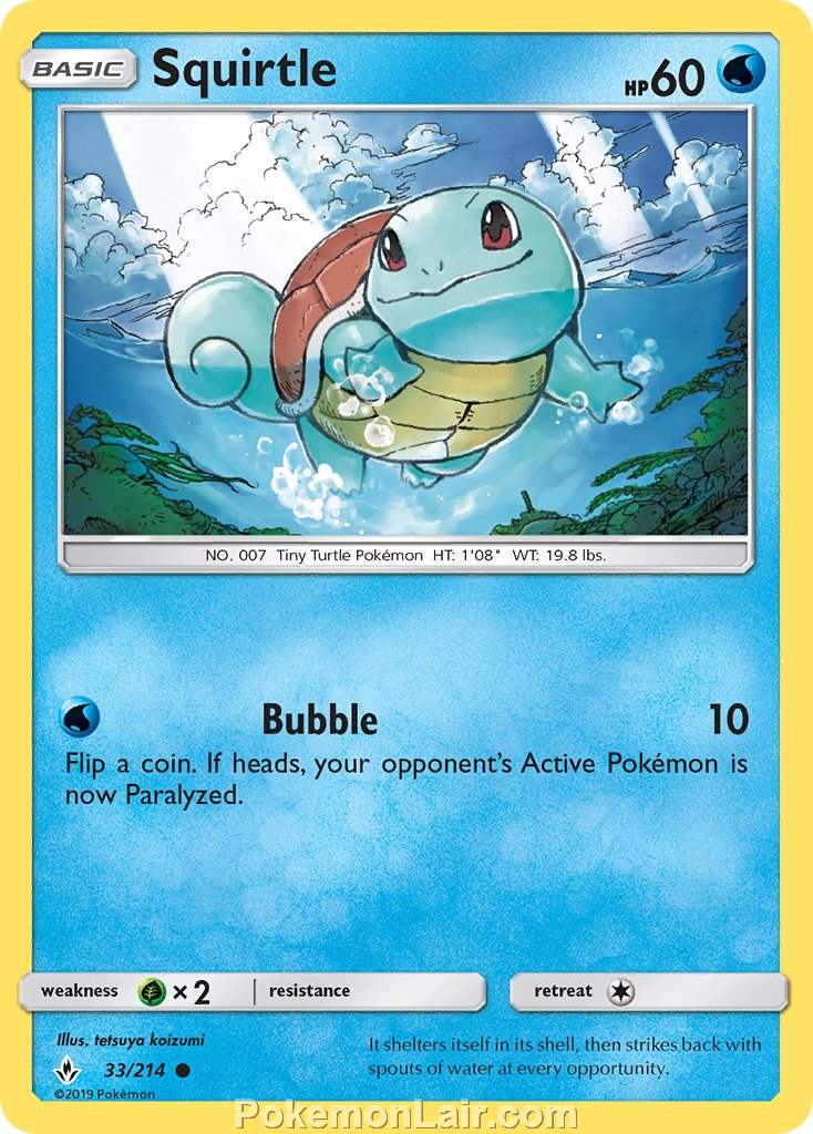 2019 Pokemon Trading Card Game Unbroken Bonds Price List – 33 Squirtle