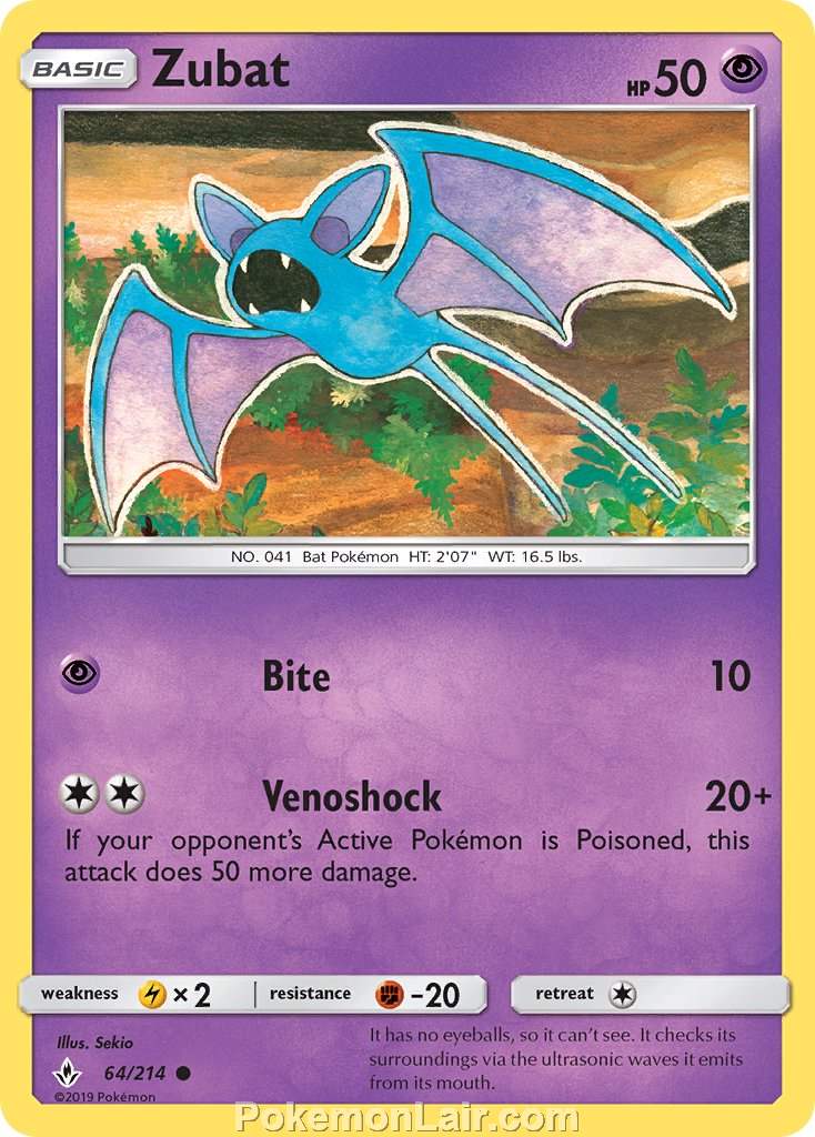 2019 Pokemon Trading Card Game Unbroken Bonds Price List – 64 Zubat