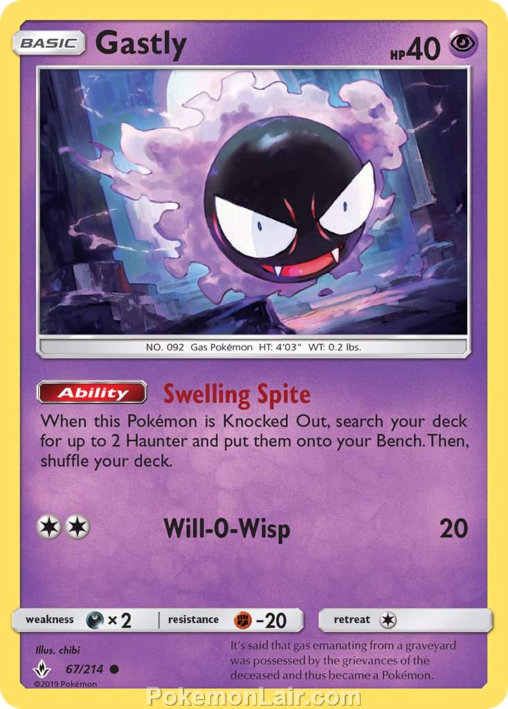 2019 Pokemon Trading Card Game Unbroken Bonds Price List – 67 Gastly