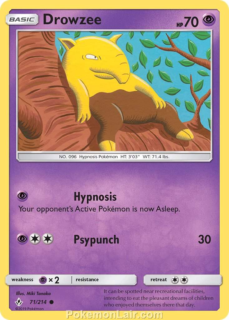 2019 Pokemon Trading Card Game Unbroken Bonds Price List – 71 Drowzee