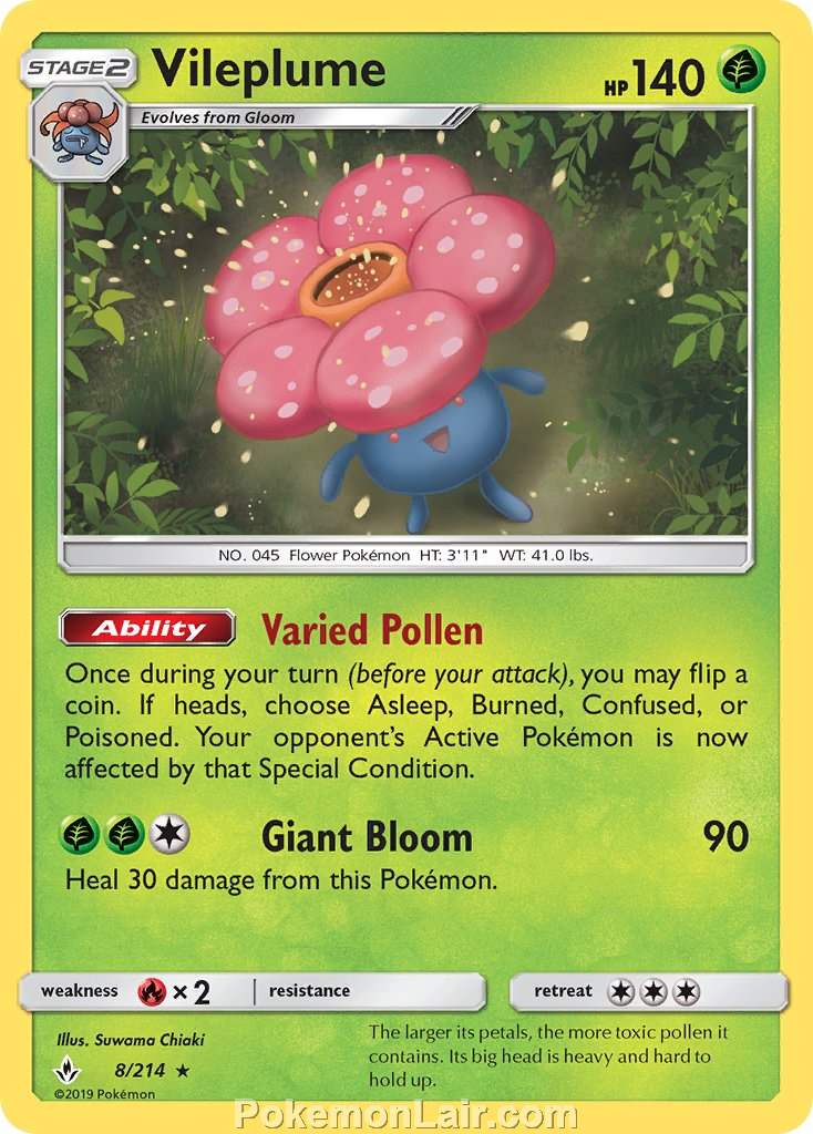 2019 Pokemon Trading Card Game Unbroken Bonds Price List – 8 Vileplume