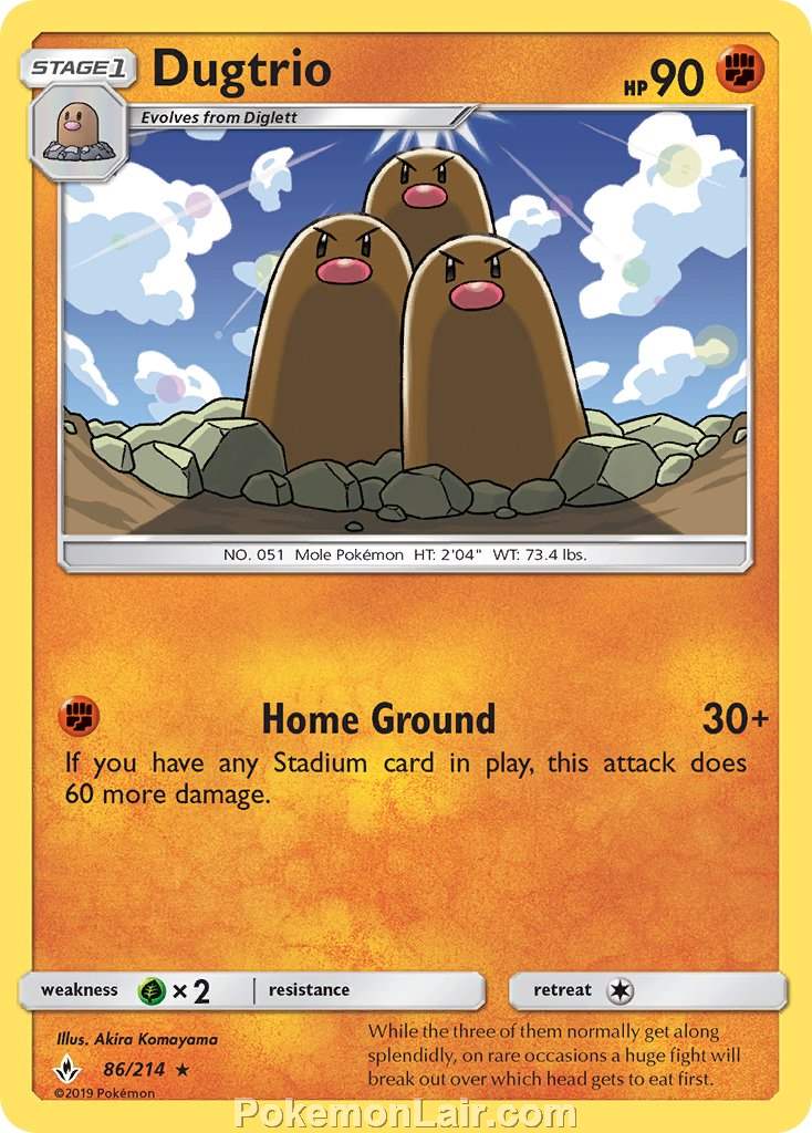 2019 Pokemon Trading Card Game Unbroken Bonds Price List – 86 Dugtrio