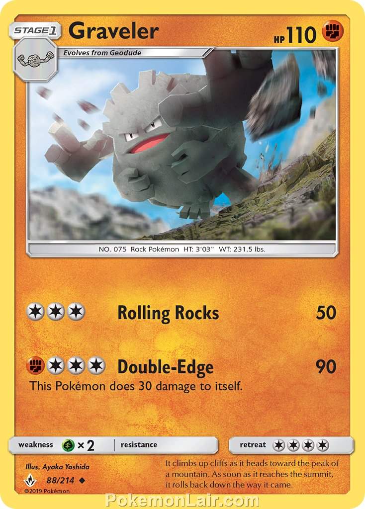 2019 Pokemon Trading Card Game Unbroken Bonds Price List – 88 Graveler