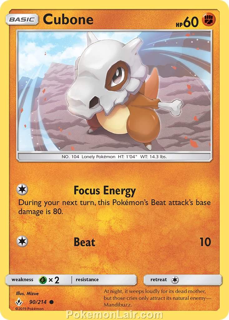 2019 Pokemon Trading Card Game Unbroken Bonds Price List – 90 Cubone