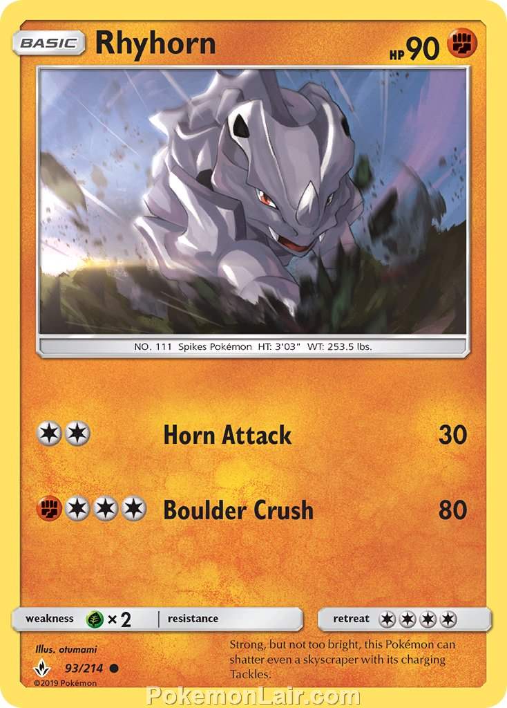 2019 Pokemon Trading Card Game Unbroken Bonds Price List – 93 Rhyhorn