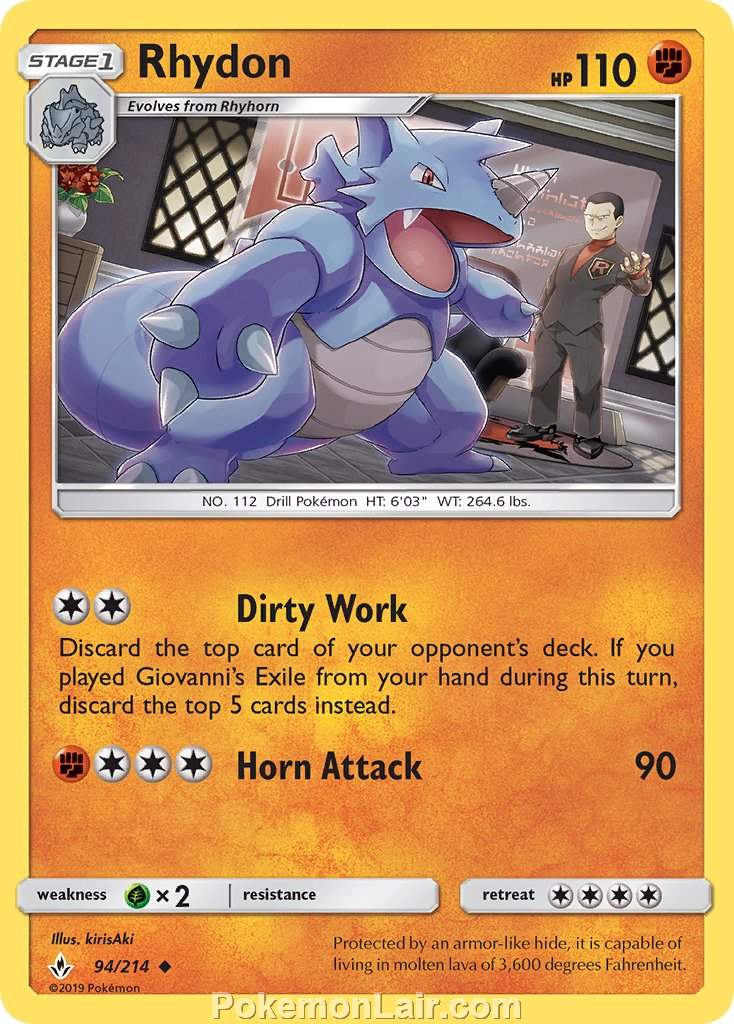 2019 Pokemon Trading Card Game Unbroken Bonds Price List – 94 Rhydon