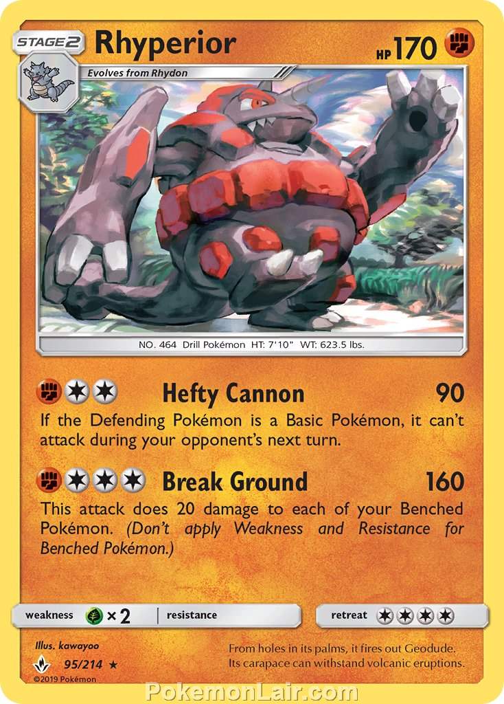 2019 Pokemon Trading Card Game Unbroken Bonds Price List – 95 Rhyperior