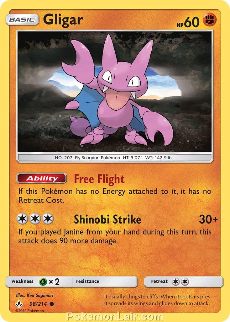 2019 Pokemon Trading Card Game Unbroken Bonds Price List – 98 Gligar