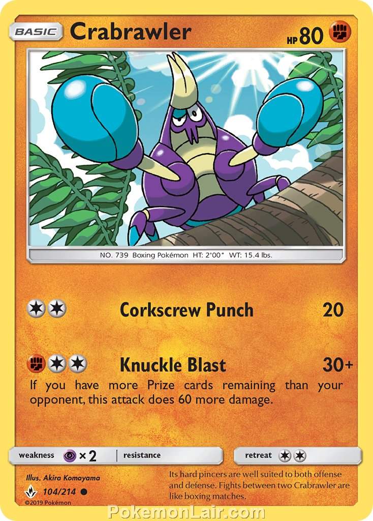 2019 Pokemon Trading Card Game Unbroken Bonds Set – 104 Crabrawler