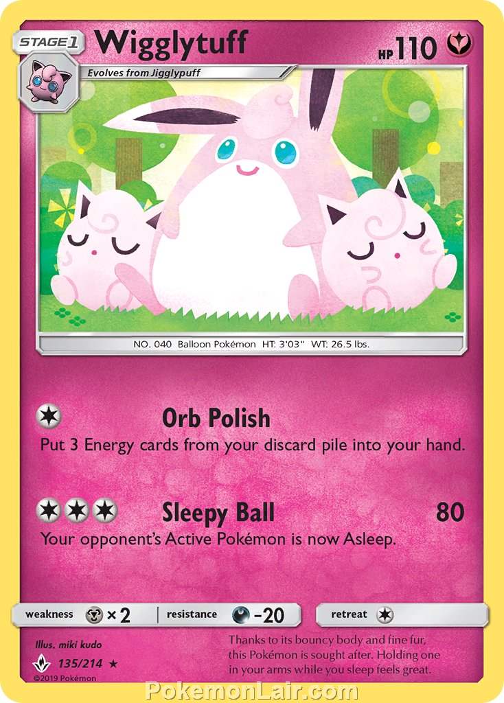 2019 Pokemon Trading Card Game Unbroken Bonds Set – 135 Wigglytuff