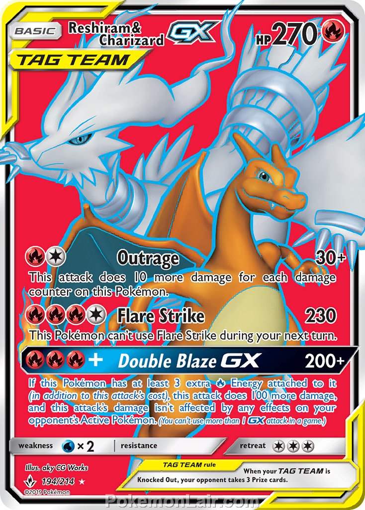 2019 Pokemon Trading Card Game Unbroken Bonds Set – 194 Reshiram Charizard GX