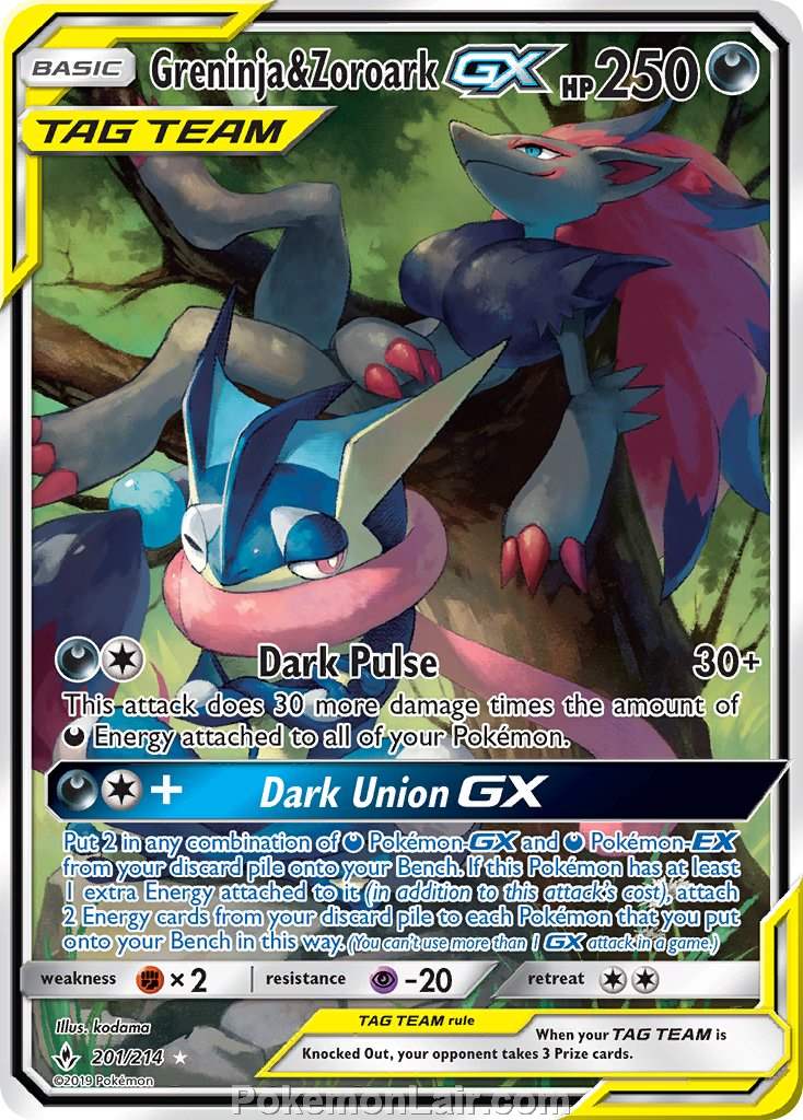 2019 Pokemon Trading Card Game Unbroken Bonds Set – 201 Greninja Zoroark GX