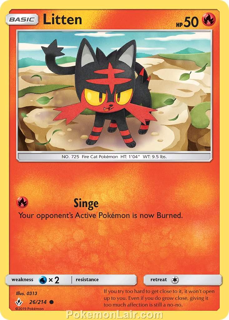 2019 Pokemon Trading Card Game Unbroken Bonds Set – 26 Litten