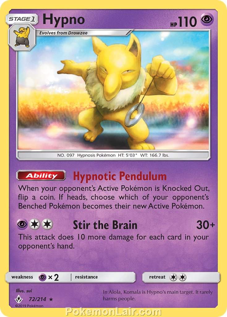 2019 Pokemon Trading Card Game Unbroken Bonds Set – 72 Hypno