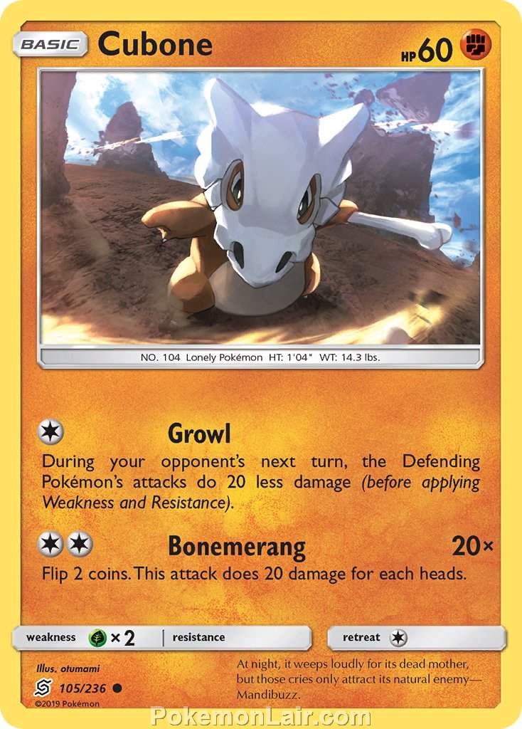 2019 Pokemon Trading Card Game Unified Minds Price List – 105 Cubone