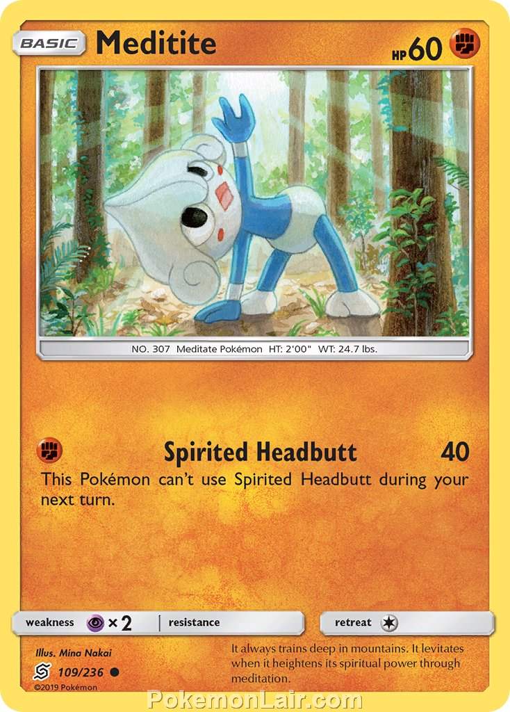 2019 Pokemon Trading Card Game Unified Minds Price List – 109 Meditite