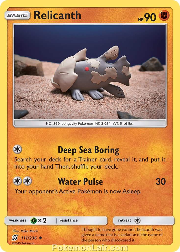 2019 Pokemon Trading Card Game Unified Minds Price List – 111 Relicanth