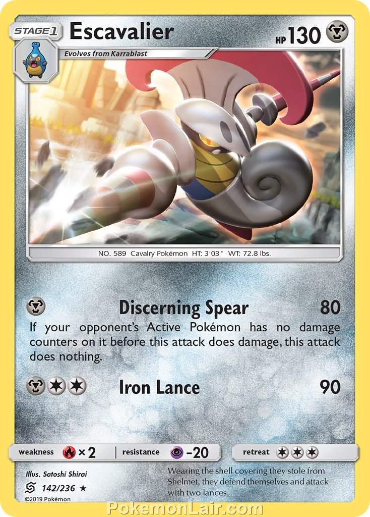2019 Pokemon Trading Card Game Unified Minds Price List – 142 Escavalier