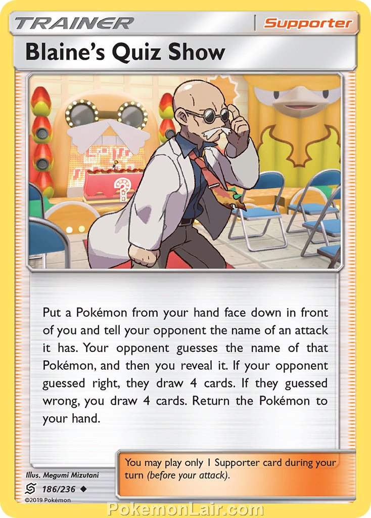2019 Pokemon Trading Card Game Unified Minds Price List – 186 Blaines Quiz Show