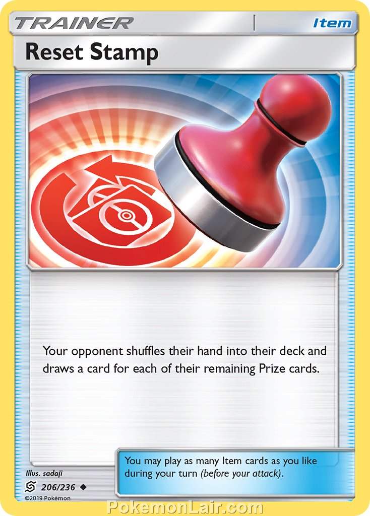 2019 Pokemon Trading Card Game Unified Minds Price List – 206 Reset Stamp