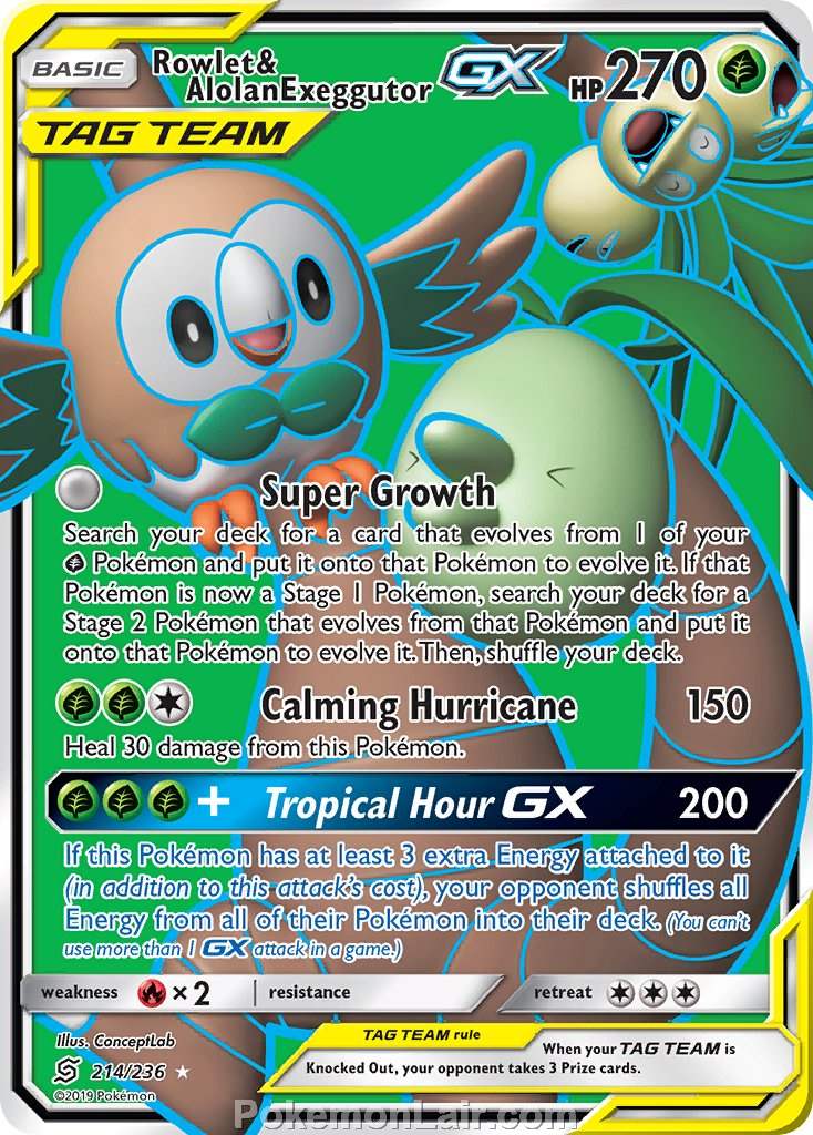 2019 Pokemon Trading Card Game Unified Minds Price List – 214 Rowlet Alolan Exeggutor GX