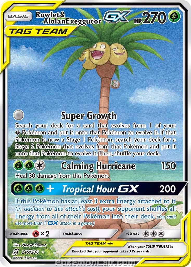 2019 Pokemon Trading Card Game Unified Minds Price List – 215 Rowlet Alolan Exeggutor GX