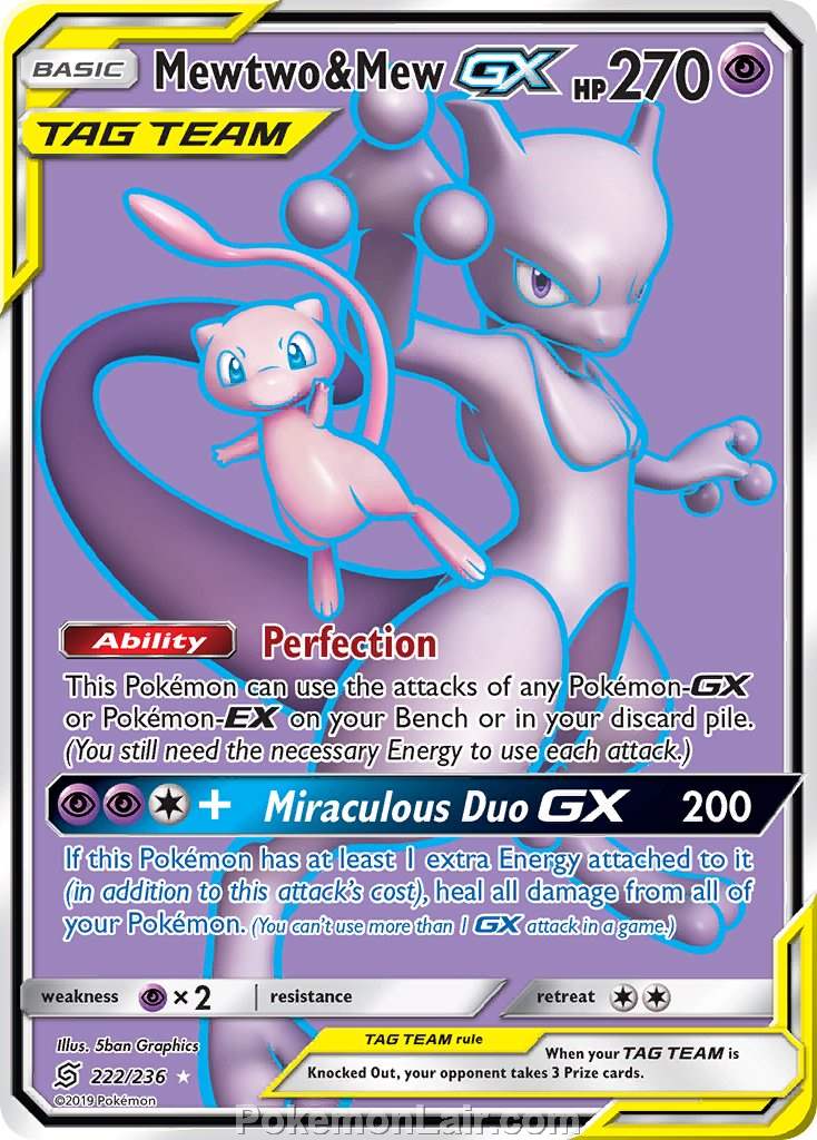 2019 Pokemon Trading Card Game Unified Minds Price List – 222 Mewtwo Mew GX