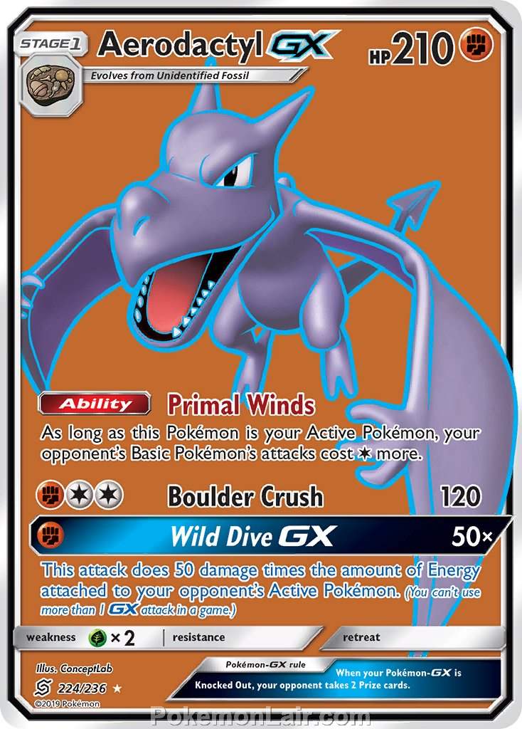 2019 Pokemon Trading Card Game Unified Minds Price List – 224 Aerodactyl GX