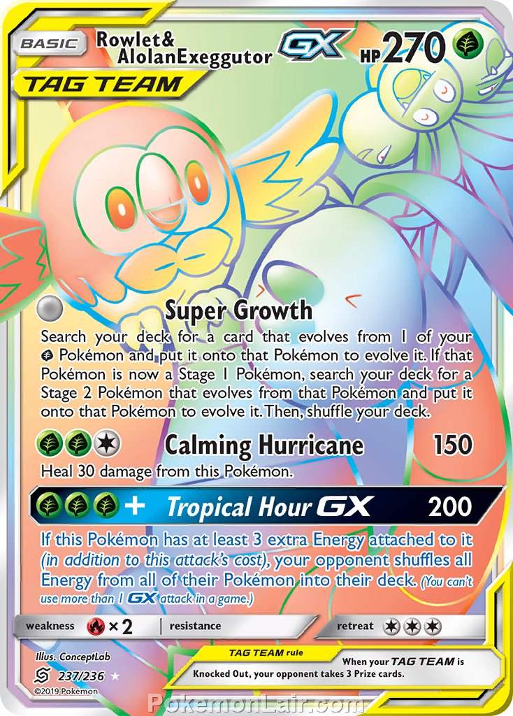 2019 Pokemon Trading Card Game Unified Minds Price List – 237 Rowlet Alolan Exeggutor GX