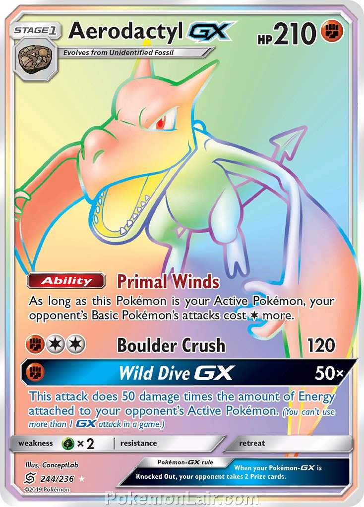 2019 Pokemon Trading Card Game Unified Minds Price List – 244 Aerodactyl GX