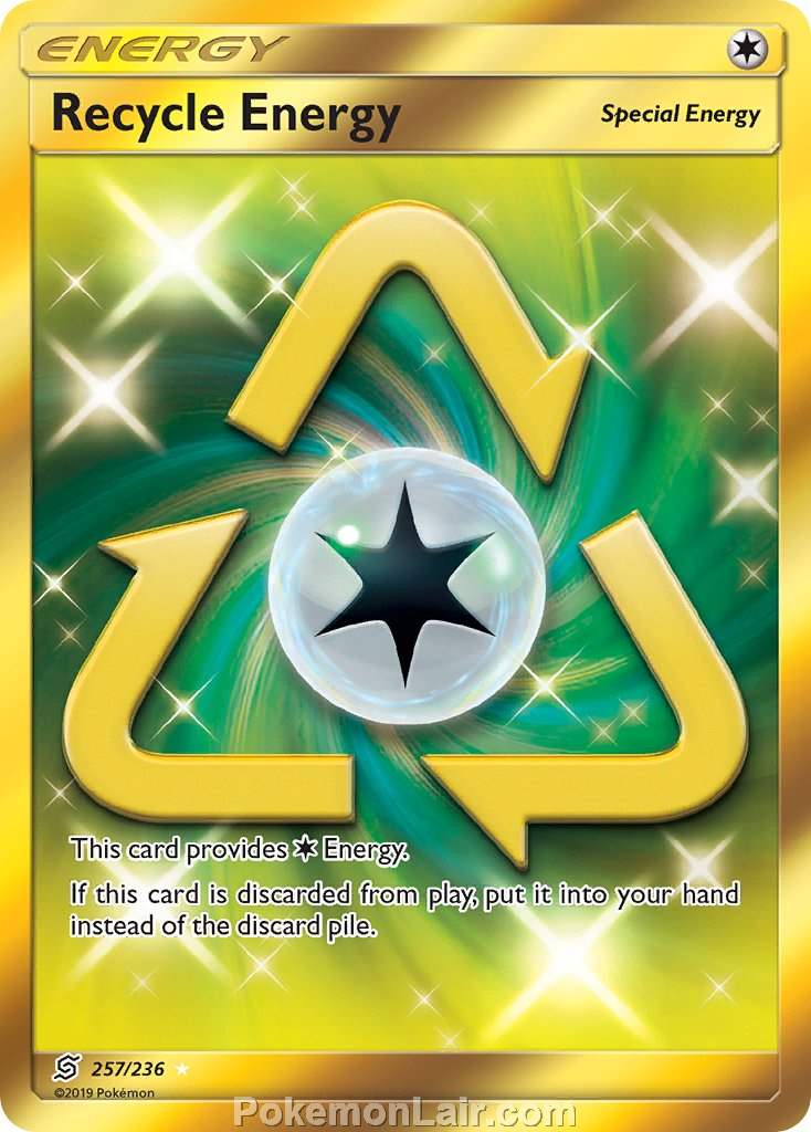 2019 Pokemon Trading Card Game Unified Minds Price List – 257 Recycle Energy