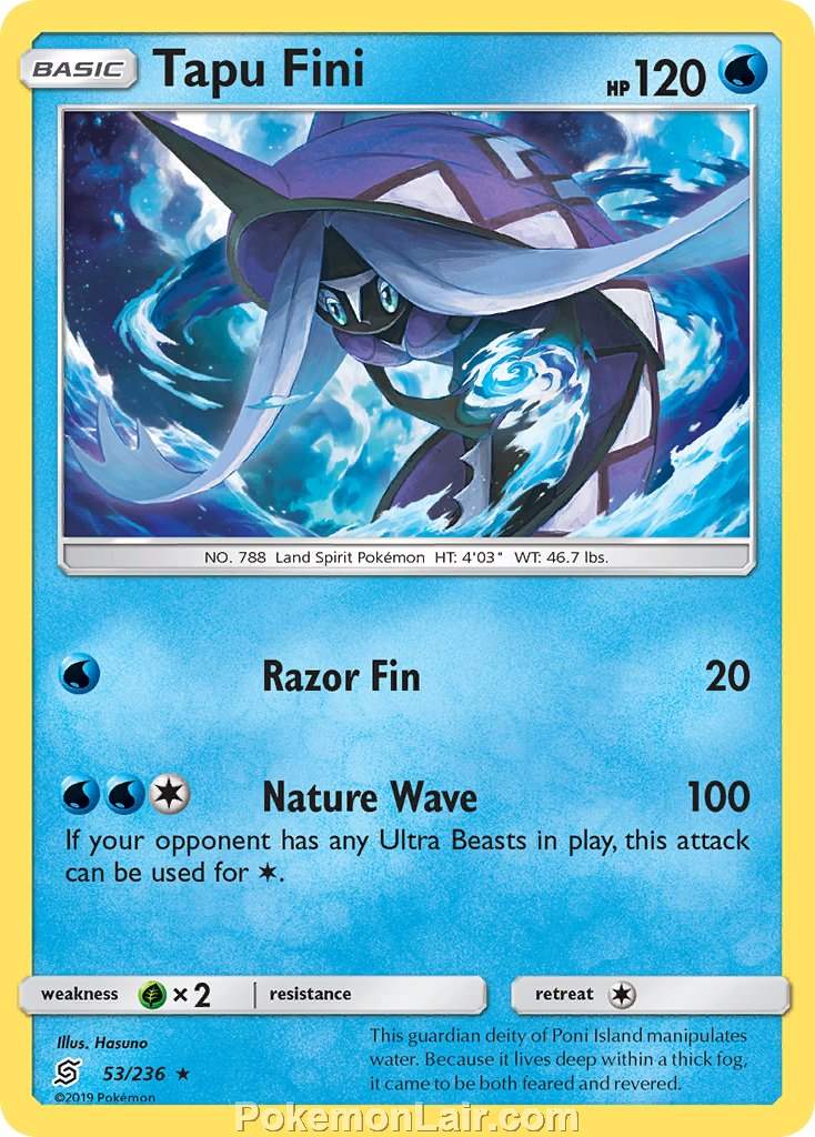 2019 Pokemon Trading Card Game Unified Minds Price List – 53 Tapu Fini