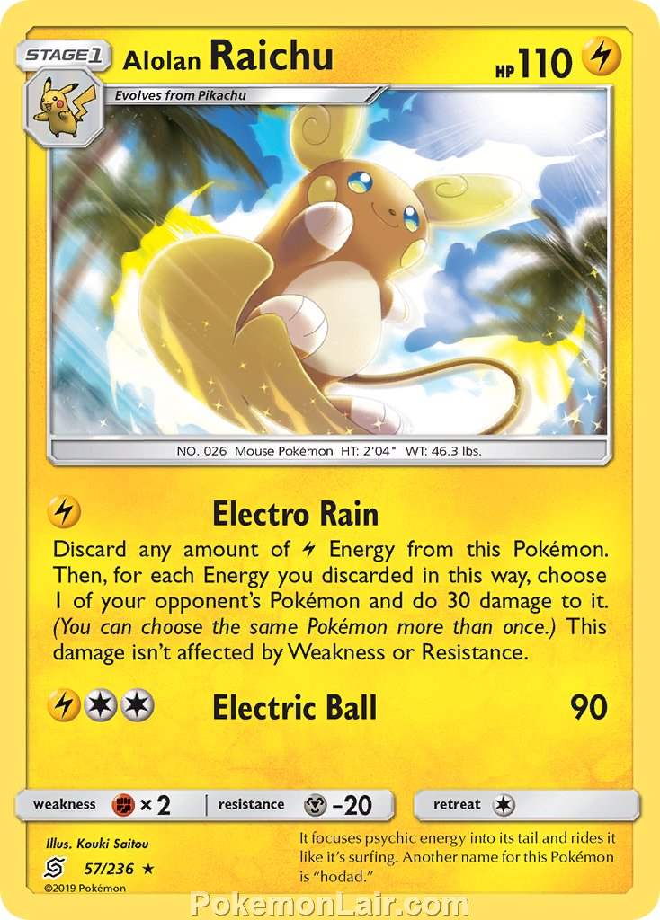 2019 Pokemon Trading Card Game Unified Minds Price List – 57 Alolan Raichu