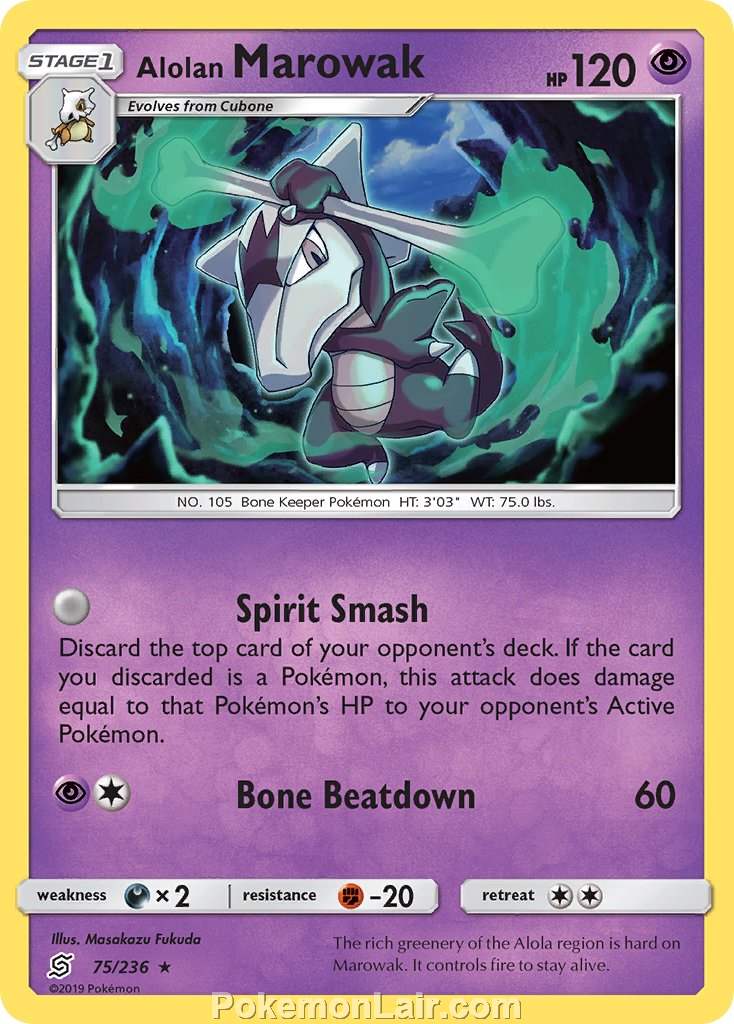 2019 Pokemon Trading Card Game Unified Minds Price List – 75 Alolan Marowak