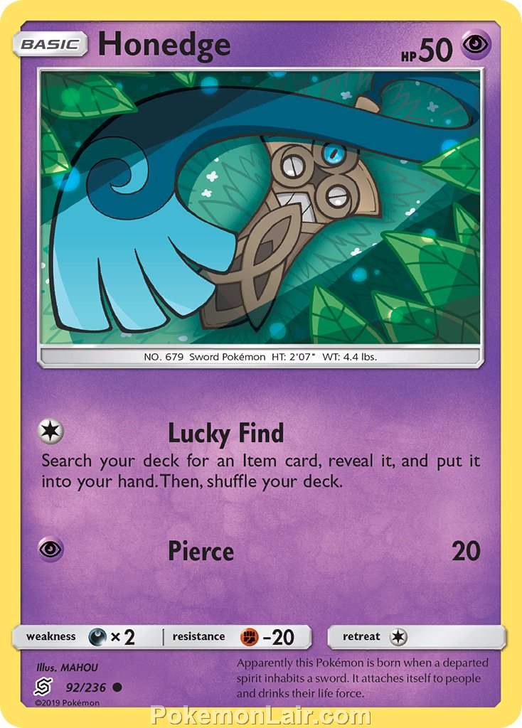 2019 Pokemon Trading Card Game Unified Minds Price List – 92 Honedge