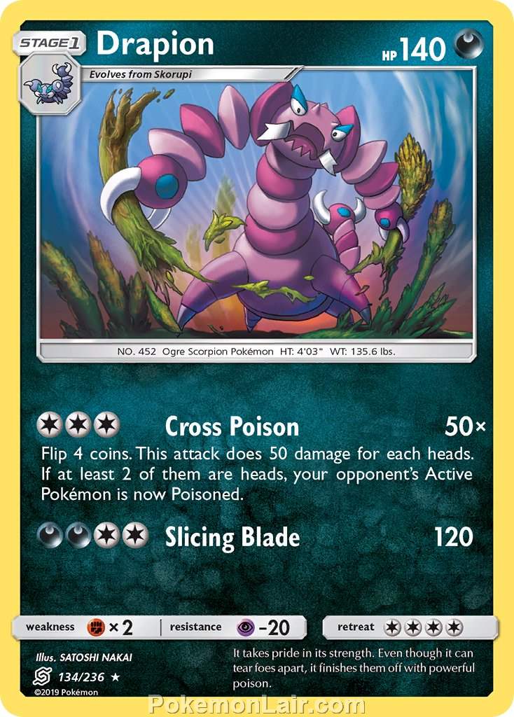 2019 Pokemon Trading Card Game Unified Minds Set – 134 Drapion