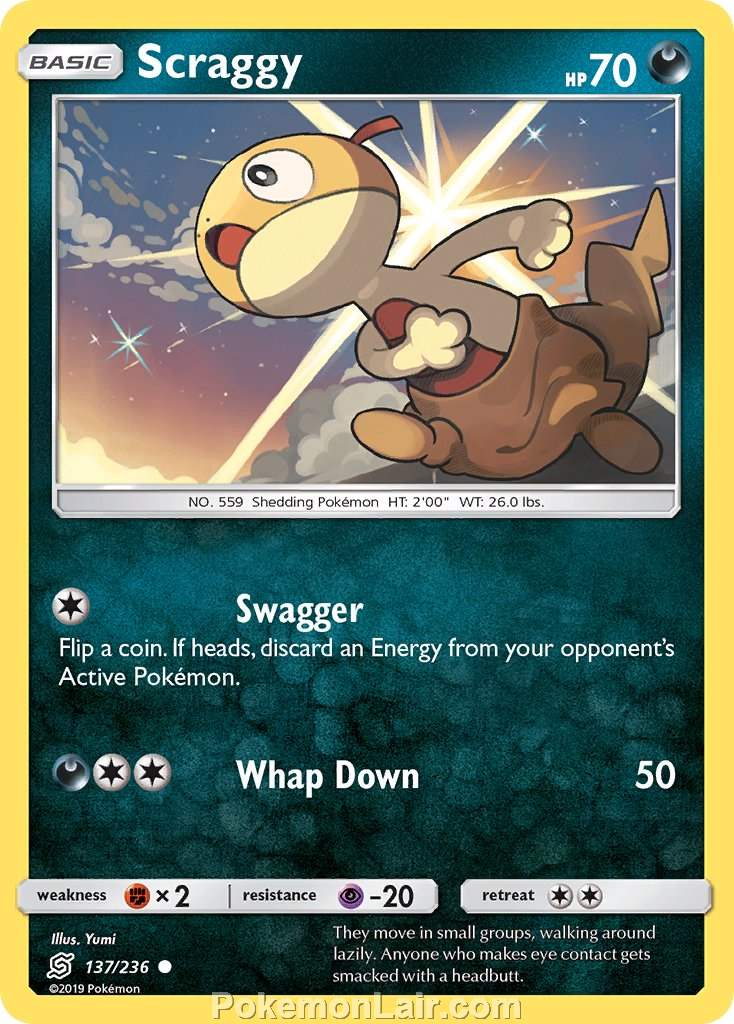 2019 Pokemon Trading Card Game Unified Minds Set – 137 Scraggy
