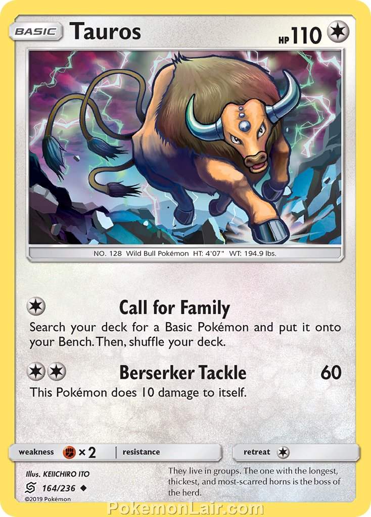 2019 Pokemon Trading Card Game Unified Minds Set – 164 Tauros