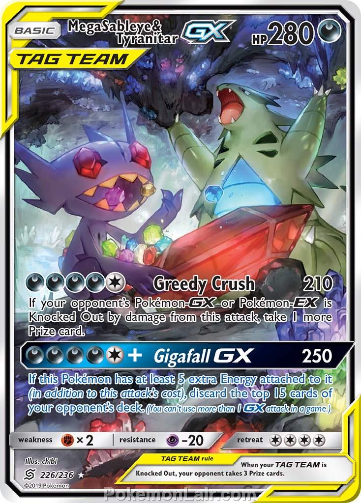 2019 Pokemon Trading Card Game Unified Minds Set – 226 Mega Sableye Tyranitar GX