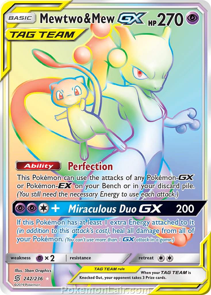 2019 Pokemon Trading Card Game Unified Minds Set – 242 Mewtwo Mew GX