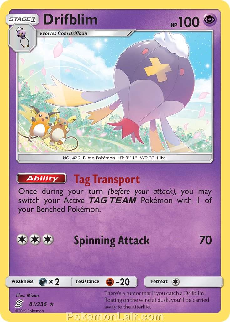 2019 Pokemon Trading Card Game Unified Minds Set – 81 Drifblim