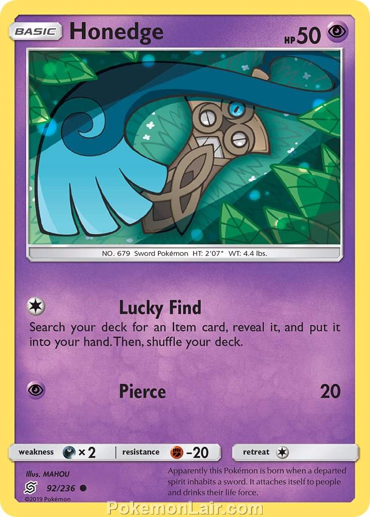 2019 Pokemon Trading Card Game Unified Minds Set – 92 Honedge