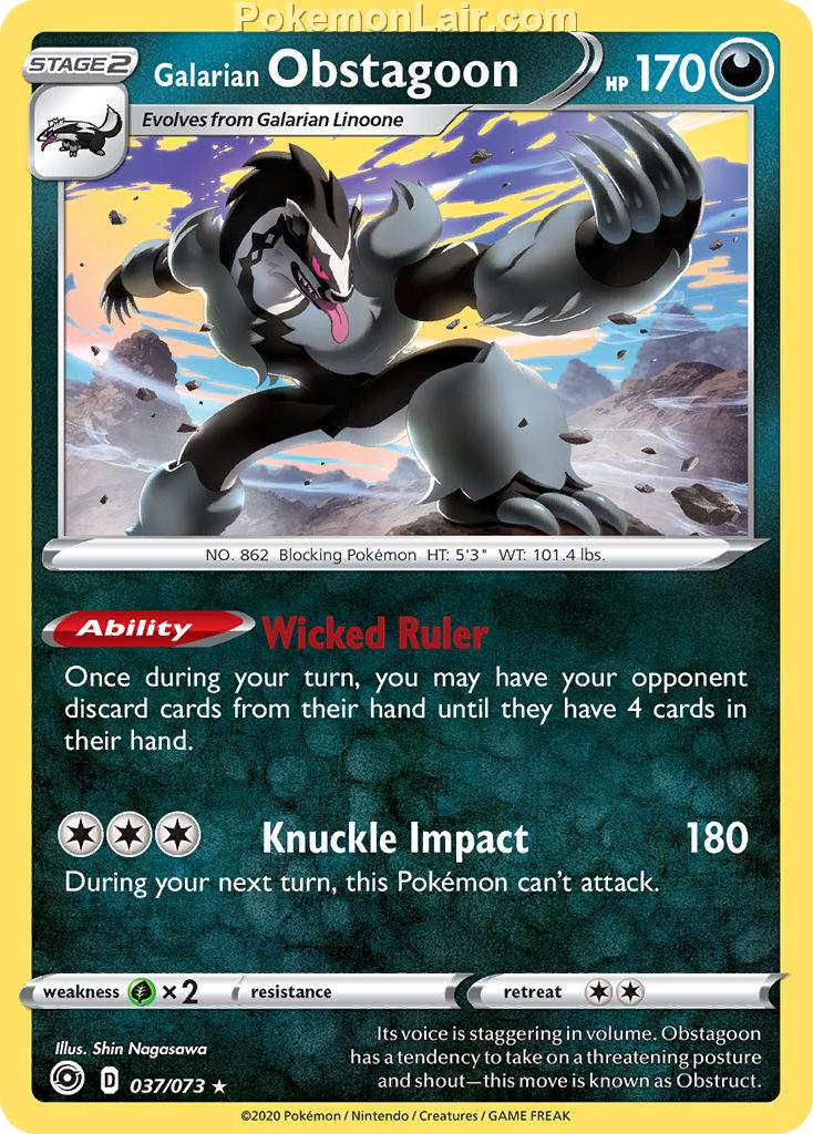 2020 Pokemon Trading Card Game Champions Path Set List 37 Galarian Obstagoon