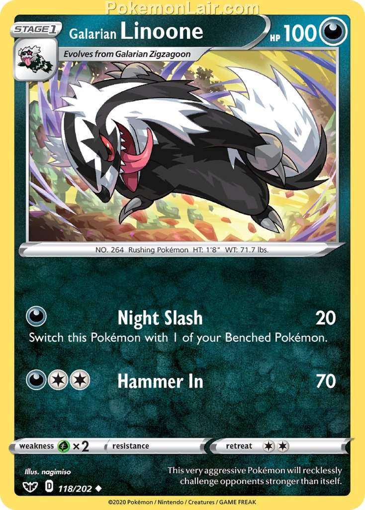 2020 Pokemon Trading Card Game Sword Shield 1st Price List – 118 Galarian Linoone