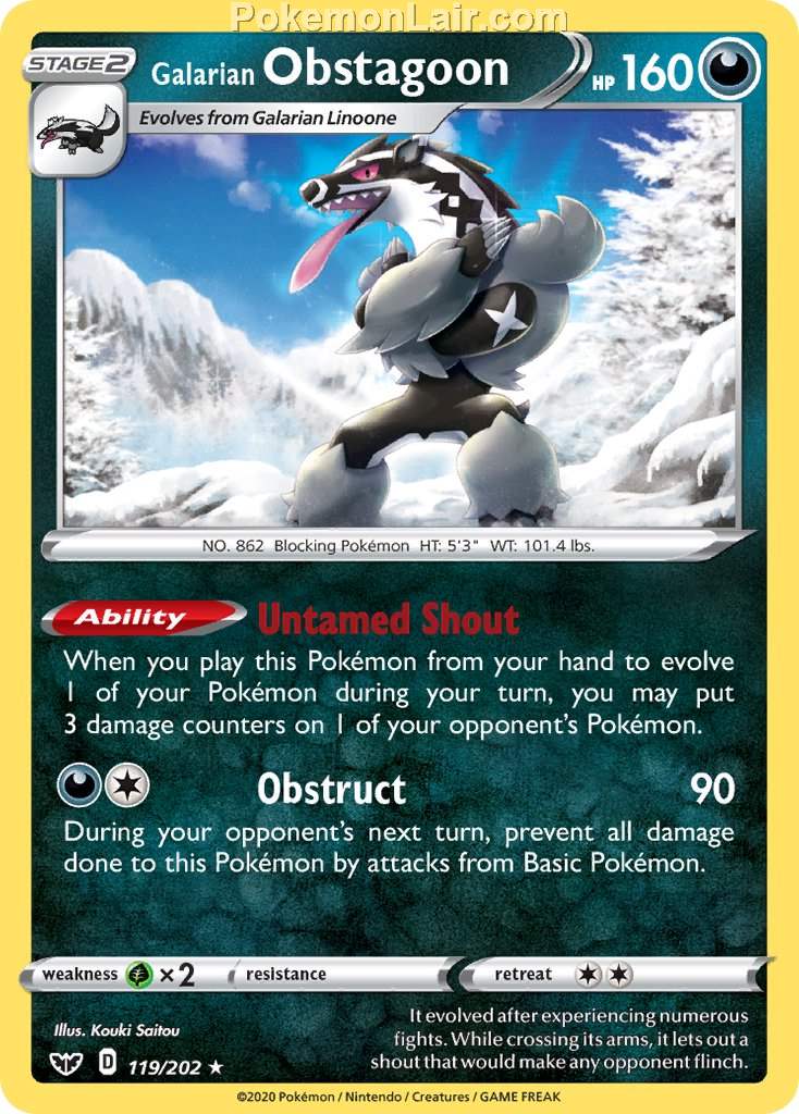 2020 Pokemon Trading Card Game Sword Shield 1st Price List – 119 Galarian Obstagoon