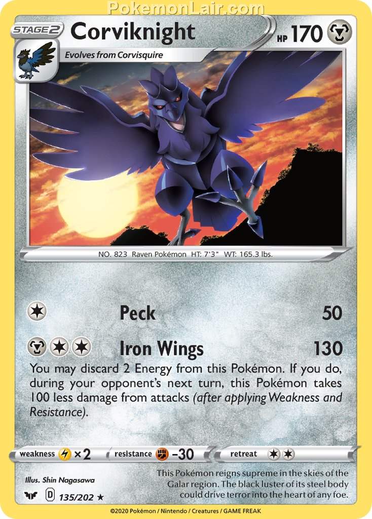 2020 Pokemon Trading Card Game Sword Shield 1st Price List – 135 Corviknight