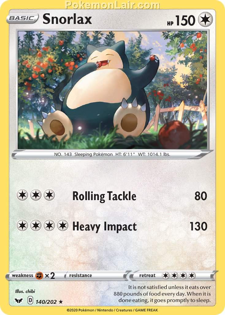 2020 Pokemon Trading Card Game Sword Shield 1st Price List – 140 Snorlax