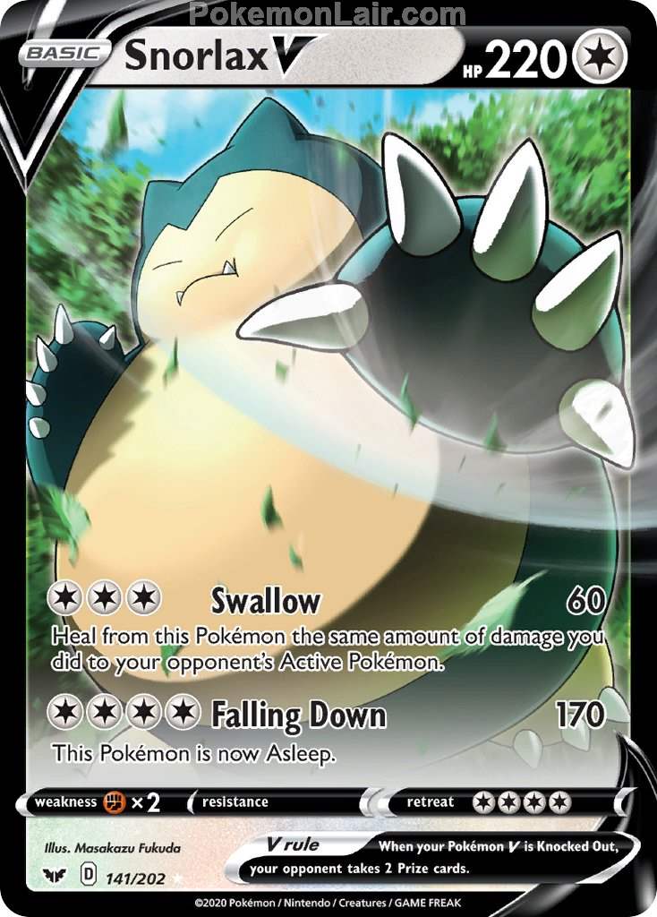 2020 Pokemon Trading Card Game Sword Shield 1st Price List – 141 Snorlax V